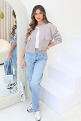 G Monogram crest embroidered slate grey jersey bomber jacket