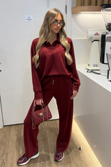 RENEE BURGUNDY POLO SHIRT LOUNGEWEAR SET