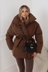 Alaska chocolate brown short padded duvet button up coat