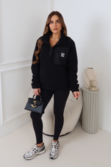 TYLER GLAMIFY EMBROIDERED BLACK 3/4 ZIP TEDDY FLEECE