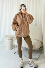 Myla camel 3/4 zip fleece and legging set