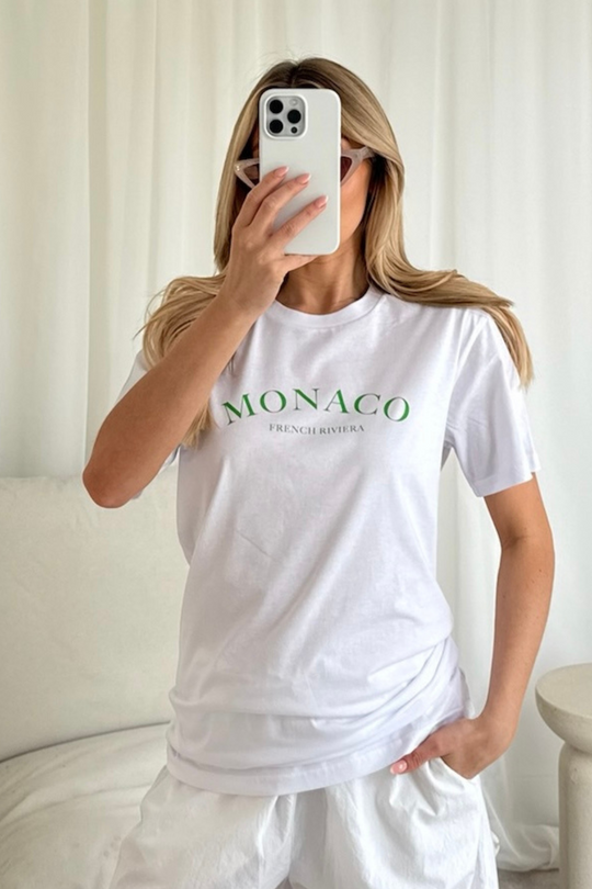 Monaco green & white printed premium tee