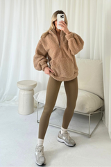 Myla camel 3/4 zip fleece and legging set