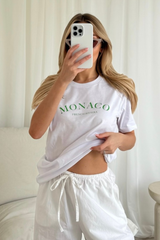 Monaco green & white printed premium tee