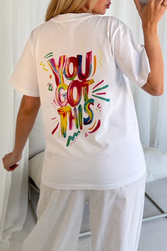 You got this back print white heavyweight t-shirt