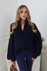CHARLOTTE NAVY KNITTED ZIP UP JUMPER