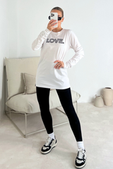 Love white embroidered long sleeve t-shirt and leggings
