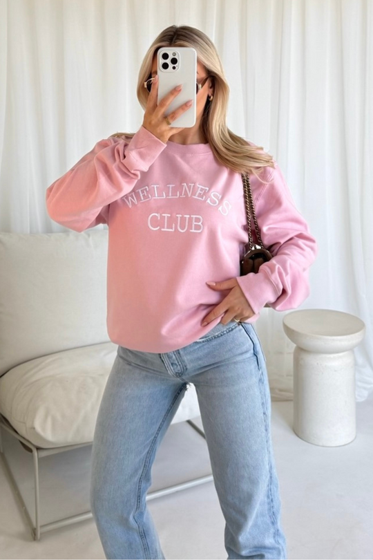 Wellness club pink embroidered sweater