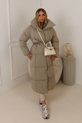 Blossom taupe long duvet puffer coat