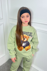 Mini Calabasas bear sage printed sweater jogger loungewear