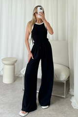 Georgia black contrast trim ribbed vest top