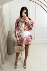 Hazel pink off shoulder floral shirt dress