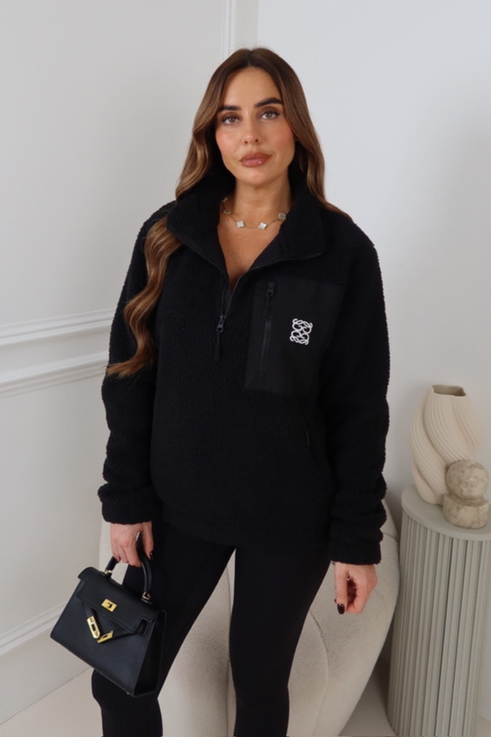 TYLER GLAMIFY EMBROIDERED BLACK 3/4 ZIP TEDDY FLEECE