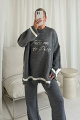 Paris grey embroidered knitted jumper and trousers