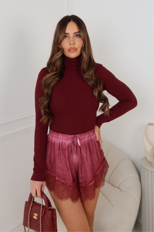 Brooklyn cherry lace trim shorts