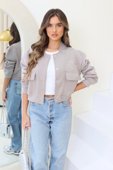 G Monogram crest embroidered slate grey jersey bomber jacket