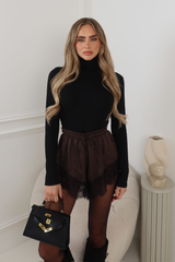 BROOKLYN CHOCOLATE WITH BLACK LACE TRIM SHORTS