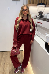 RENEE BURGUNDY POLO SHIRT LOUNGEWEAR SET