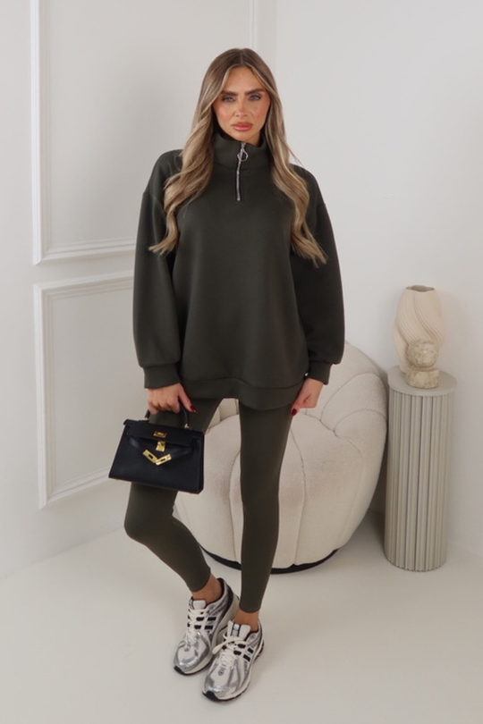 AYLA KHAKI 3/4 ZIP JUMPER