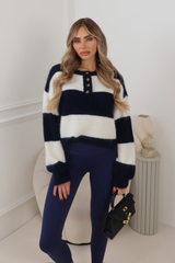 FREYA NAVY STRIPED BUTTON JUMPER