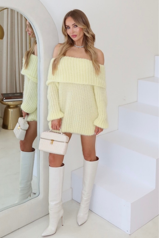 Rosie lemon off the shoulder knit jumper