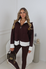 ALANA CHOCOLATE HIGH NECK ZIP UP CARDIGAN