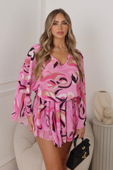 Lauren pink patterned chiffon dress