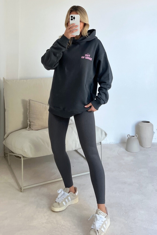 Out of office steel grey printed hoodie and legging set