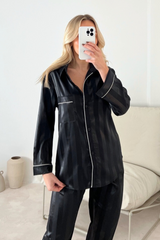 Aurora black striped satin button up pyjamas