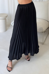 Emma black pleated midi skirt