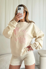 Giddy up! embroidered ecru sweater