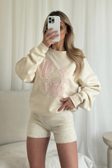 Giddy up! embroidered ecru sweater