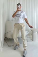 Calabasas sport grey embroidered t-shirt and ecru jogger