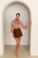 Kylie bronze tie neck chiffon blouse