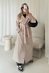Mollie beige long trench coat