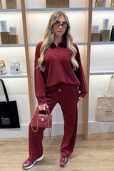RENEE BURGUNDY POLO SHIRT LOUNGEWEAR SET