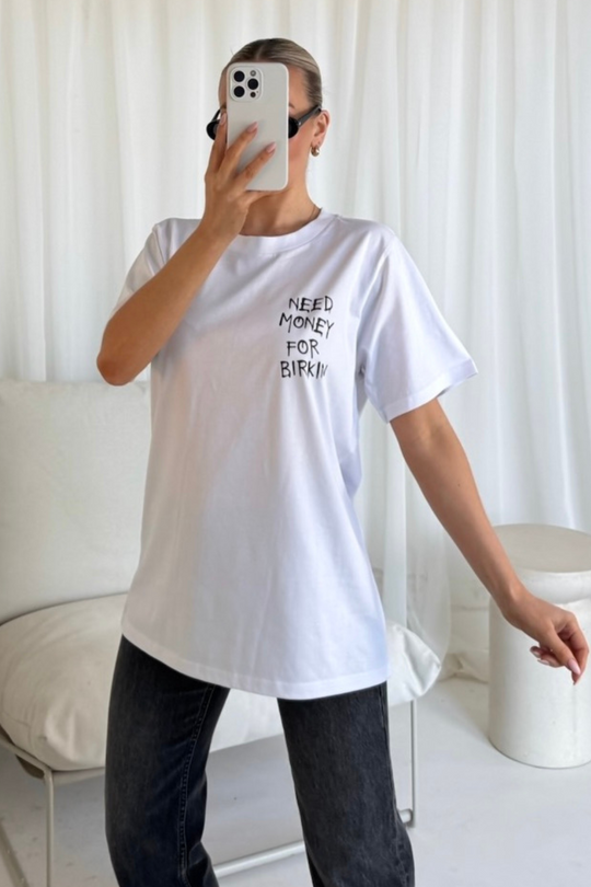 Need money white printed t-shirt