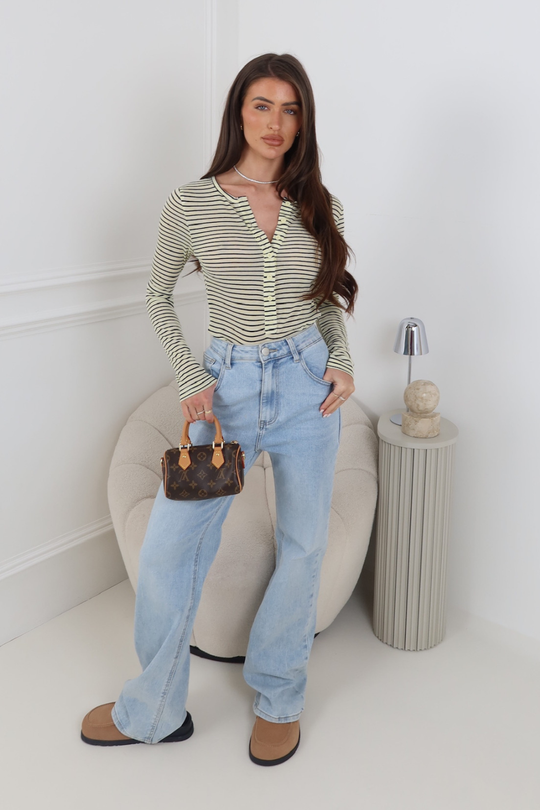 ELLIE LEMON STRIPED BUTTON UP LONG SLEEVE TOP