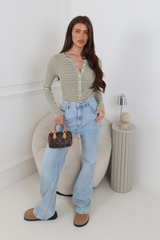 ELLIE LEMON STRIPED BUTTON UP LONG SLEEVE TOP
