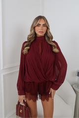 NOAH BURGUNDY MESH HIGH NECK BLOUSE