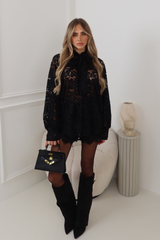 SAPPHIRE BLACK LACE BOW BLOUSE