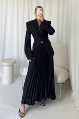 Emma black pleated midi skirt