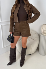 PETRA CAMEL FAUX SUEDE HIGH WAISTED SHORTS