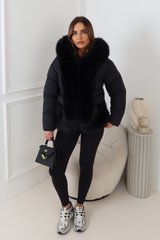 PALMA BLACK FAUX FUR HOOD & ZIP SHORT COAT