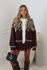 ELORA CHOCOLATE CHUNKY KNIT BUTTON UP CARDIGAN