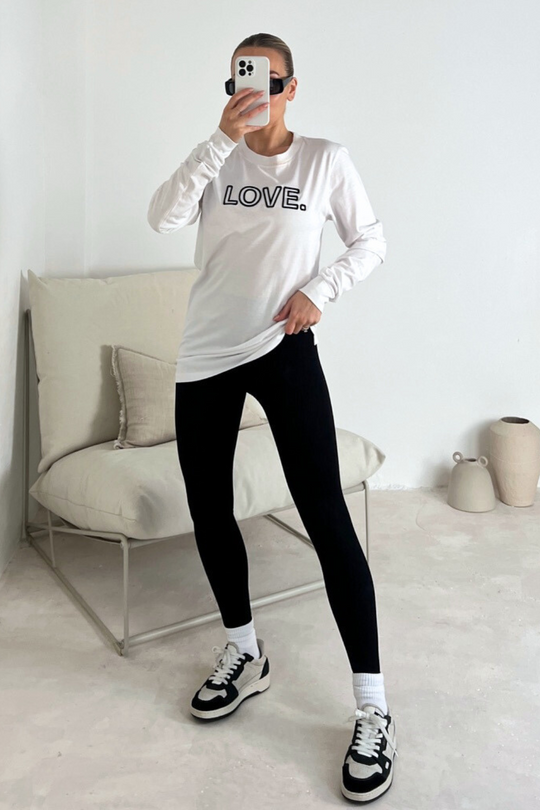 Love white embroidered long sleeve t-shirt and leggings