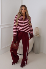 KRISSY BURGUNDY STRIPED CARDIGAN