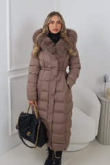 DELPHINE TAUPE LONG FUR COLLAR PUFFER JACKET