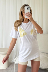Bra t-shirt yellow printed white T-shirt