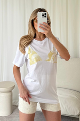Bra t-shirt yellow printed white T-shirt
